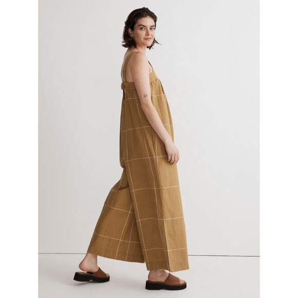 Madewell Plus Windowpane Super Wide Leg Jumpsuit Olive Surplus Size 16 - Picture 2 of 11